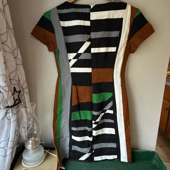 Derek Lam linen cotton blend dress women’s size 6 geometric abstract sheath knee - Picture 5 of 9